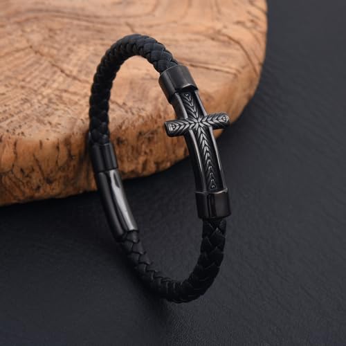 Pulsera de cuero trenzado con cruz para hombre y mujer miniatura 5