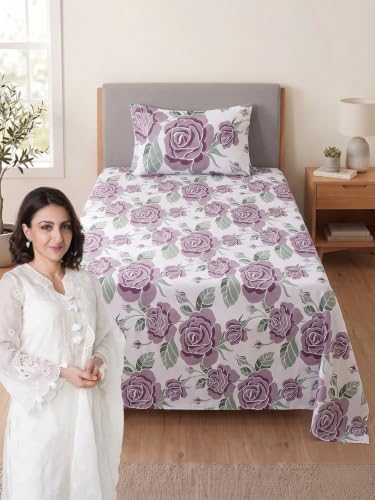 Image of Mafatlal 144 TC Fern Single Bedsheet 90 x 60 Inch | Printed Home Bed Cover | Soft Comfortable Feel | Stylish Bedroom Bedding | Easy Wash Fabric | Daily Use | Pillow Cover|Dusty Purple