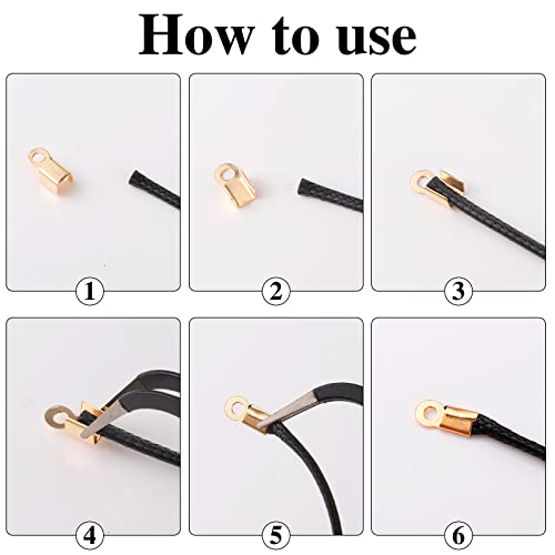 1200Pcs 2 Color Fold Over Cord Ends Cord Crimp End Tips Fold-Over End Caps Leather For Jewelry Making(0.18X0.33Inch) #TOP2