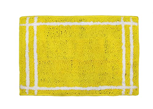 Image of Bath Mat Super Soft Beautiful Design with Border Rectangular Shaped Door Mat for Bathroom Anti-Skid Non-Slippery Italian of Yellow Color