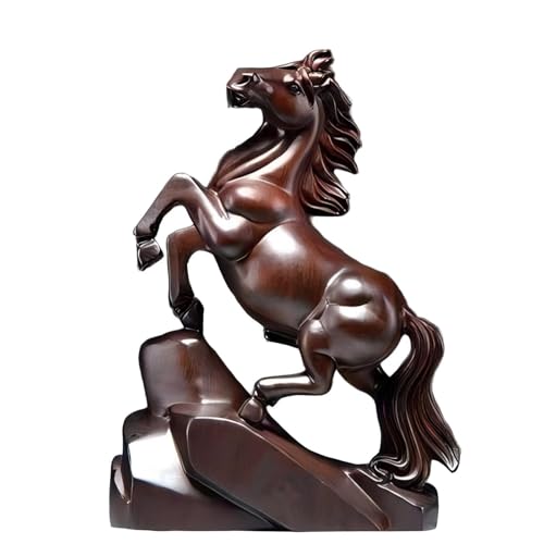 Figurine de cheval en bois - Statue de cheval rouge Feng Shui - Figurine de cheval de feu - Zodiaque chinois pour la maison et le bureau (C)