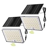 JACKYLED Motion Sensor Solar Lights Outdoor, 16.4ft Cord Security Wall Flood Light Solar Powered Gen2 Light Focus LED with Lenses Cool White Light IP65 Waterproof for Porch Backyard Barn Shed, 2-Pack
