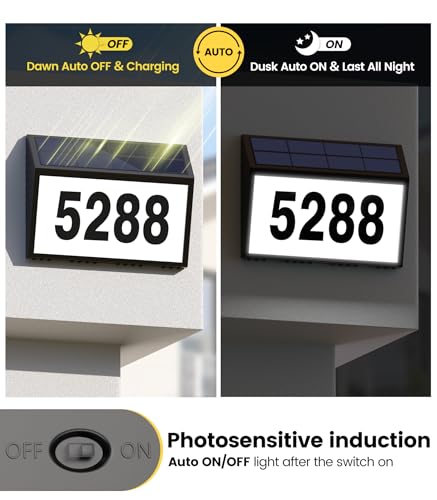 Image of Solar House Numbers for Outside Light up, LED Illuminated Home Number Address Sign Plaque Waterproof for Yard, Wall-Mounted or Floor-Plugged- Black, 8.7 x 6.4 inch (Pack of 2)