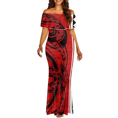 Image of Polynesian Dresses for Women Off Shoulder Maxi Dress Puletasi Samoan Dresses S-7XL