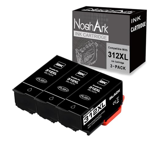 NoahArk 3 paquetes de cartuchos de tinta remanufacturados 312XL de repuesto para impresora Epson 312 XL 312 T312 para Expression Photo XP-8500 XP8500 (negro, 3 unidades)