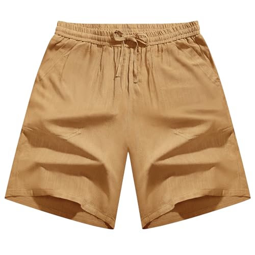 CMTOP Pantalones Cortos Hombre Verano Shorts de Lino Pantalone Cortos Casual Sueltos Pantalón Corto de Playa con Cordón y Bolsillos
