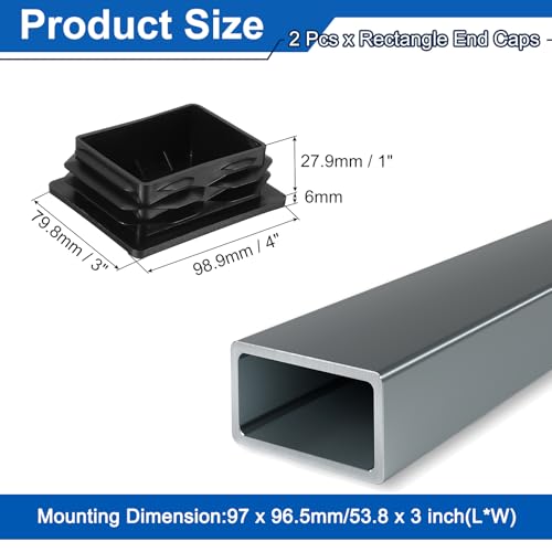 Image of uxcell 2 Pcs Rectangle Tubing End Caps 4 x 3 5 /32 Inch Plastic Hole Plugs Insert End Cap for Metal Tubing Post Chair Leg Table Bookshelves Furniture, Black