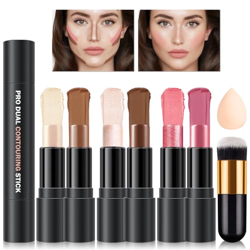 CAHIUYOA 6 Colors Cream Contour Stick Makeup Kit,Highlighter Makeup Stick,Bronzer Contour Stick and...