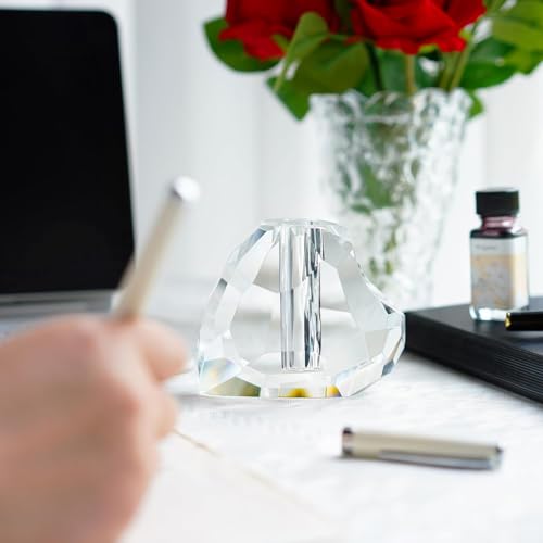 QFkris Crystal Heart Shaped Single Pen Holder for Desk, 3.5" Fancy Fountain Pen Stand, Glass Feather Pencil Holder for Office Desktop Decoration, Gift for Man Woman Teachers Father Boyfriend - Image 3