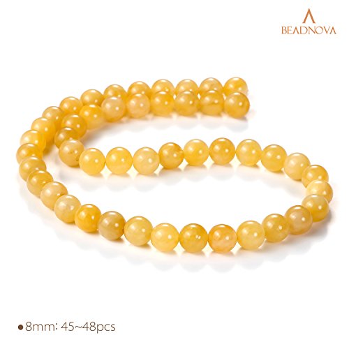 Image of BEADNOVA 8mm Natural Yellow Jade Gemstone Round Loose Beads for Jewelry Making (45-48pcs)