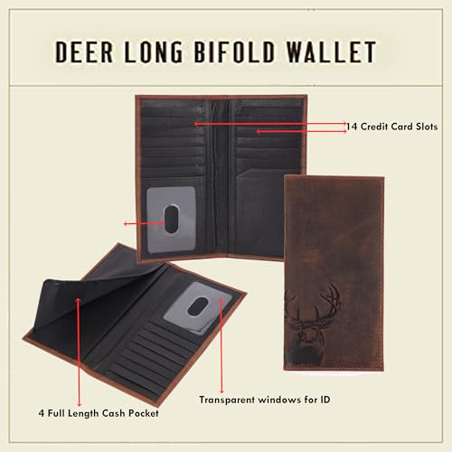 Deer Long Wallet for Men – Full Grain Leather Rodeo Bifold Wallet – Handcrafted RFID Blocking Western Wallet – Cowhide Leather Wallet for Hunters, Outdoorsmen & Gifts2