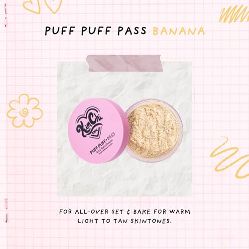 KimChiChic Beauty Puff Puff Pass Set and Bake Setting Powder for Makeup, Extra Fluffy Loose Face Powder Poof, Soft Natural Face Makeup for Uneven Skin Tone, 02 Banana