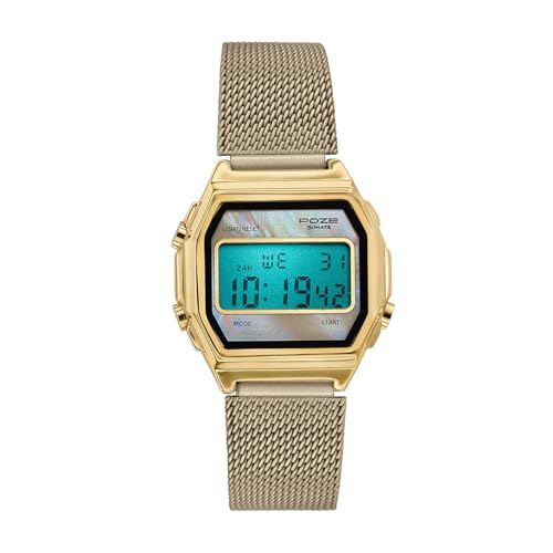 Image of Sonata Poze 8 Quartz Digital with Beige Dial Beige Mesh Strap Watch for Women - SP80170YM01W