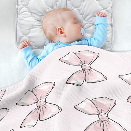 Pink Bows Pink Baby Swaddle Blanket for Boys and Girls, Muslin Baby Receiving Swaddle Blanket, Soft Cotton Nursery Swaddling Blankets for Newborn Toddler Infant2