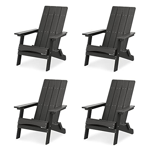 Lue Bona Folding Adirondack Chairs Set Of 4, Hdps Poly Modern Adirondack Chair, Weather Resistant Plastic Adirondack Fire Pit Chairs For Patio thumb #2