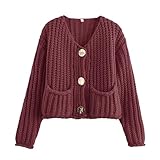 Photo Gallery findthy cardigan corto da donna in maglia a maniche lunghe, girocollo, con bottoni, maglione autunnale con tasche, vino rosso, s Photo Gallery findthy cardigan corto da donna in maglia a maniche lunghe, girocollo, con bottoni, maglione autunnale con tasche, vino rosso, s