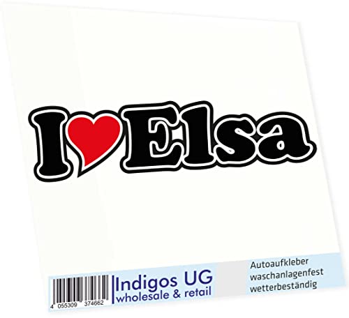 INDIGOS UG Auto Aufkleber I Love ELSA 15 cm - Autoaufkleber - KFZ Sticker selbstklebend - für Motorrad, Fenster oder Heckscheibe - wetterfest & UV-beständig Sticker mit Namen von Mann Frau Kind