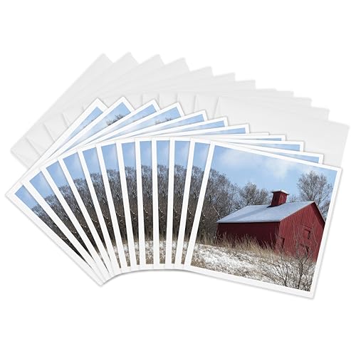 Carte de voeux Red Barn in the Winter 3drose à offrir pour accompagner vos cadeaux de Noël
