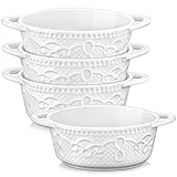 MALACASA, Série BAKE, 4 Pcs Plats à Four Rond, Petit Plat à Four blanc, 15 x 11.5 x 4.5cm 290ml, Mini Assiette pour Four Porcelaine Motif de Vigne pour 4 Personnes