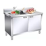 Commercial Restaurant Kitchen Sink Set,With Cabinet Stainless Steel Sink, Sink Cabinet Integrated,Freestanding Indoor Commercial/Industrial Sink,With Faucet(120cm/47.2in double slot)