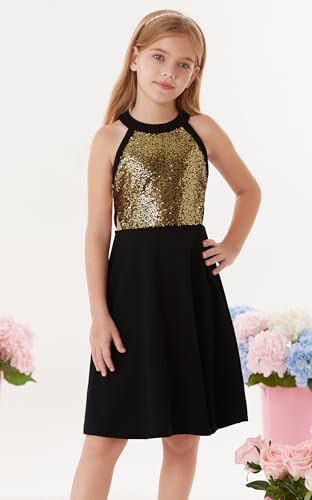 GRACE KARIN Girls Sequin Party Dress Holiday Birthday Dance Formal Halter Cutout Waist Trendy Prom Dress Size 6-14Y2