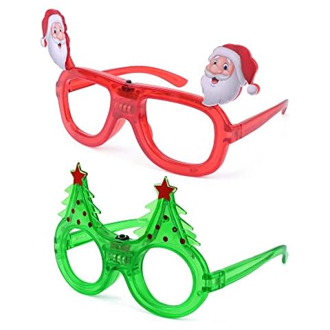 Karsaer 2 PCS Christmas Light Up Flashing Glasses, LED Christmas Sunglasses (Santa Claus and Christmas Tree) Cover