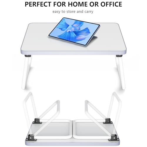 Image of Foldable Lap Desk, Laptop Stand Bed Table Tray for Couch | Portable Breakfast Serving Tray, Lightweight Mini Lap Table, Works Great as Tablet Desk for Working, Reading & Writing, White