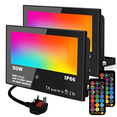 50W RGB LED Floodlight, IP66 (2 Pack)