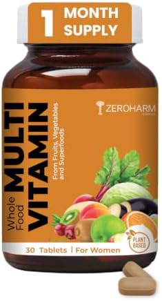 ZEROHARM Multivitamin Tablets for Women - Whole Food With Omega, Essential Vitamins & Minerals - Vitamin C, B, D, A, Biotin, Iron, Zinc, Selenium - Energy, Immunity & Hair Skin Health - 30 Tablets