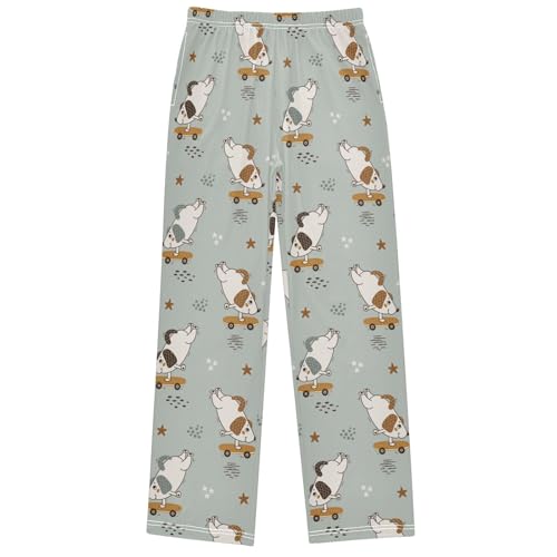 Boy's Pj Pants Funny Poppy Dog Ride Skateboard Lounge Bottoms Elastic Waist Kids Joggers with Pockets Size 6-14