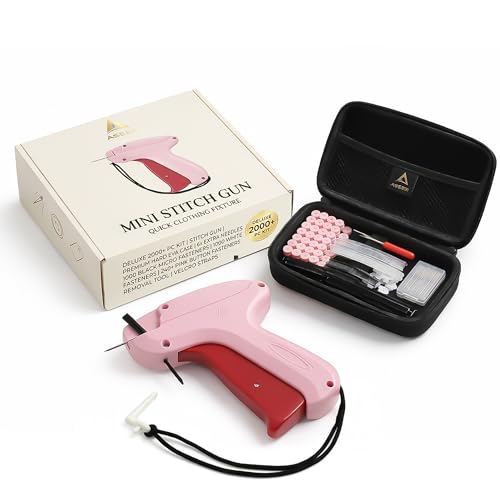 ASEER Micro Stitch Gun & Mini Tagging Gun for Clothing - No-Sew Hemming Tool Button Fix Kit & Stitch Remover for Pants Skirts Dresses Sleeves - 6 Needles 2000 Fasteners 240 Buttons