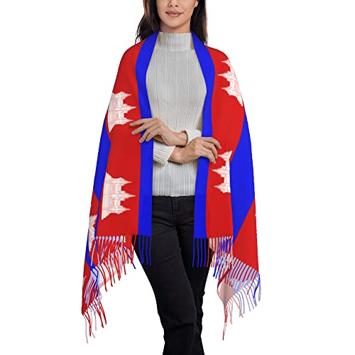 Cambodian Flag Winter Scarf for Women Shawl Cashmere Feel Fringe Scarf Shawls Wraps Light Scarf2