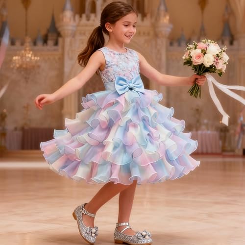 Little Girl Rainbow Tutu Dress Tulle Birthday Pageant Flower Ruffle Party Wedding Formal Princess Ball Gown 2-10 Years3