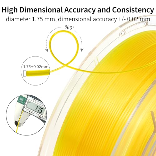 Image of IEMAI Clear PLA Filament 1.75mm Yellow 1kg, Glossy Transparent Finish 3D Printer Filament Up to 600mm /s High Speed Printing for Lampshades, Home Decor & Creative DIY