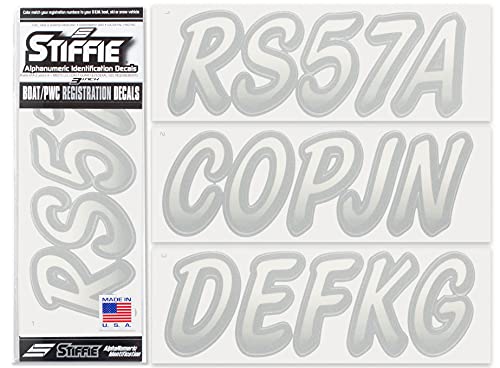 Image of STIFFIE Whipline Transparent Clear /Silver 3 inch Boat & PWC Registration Decals • Numbers Letters Stickers
