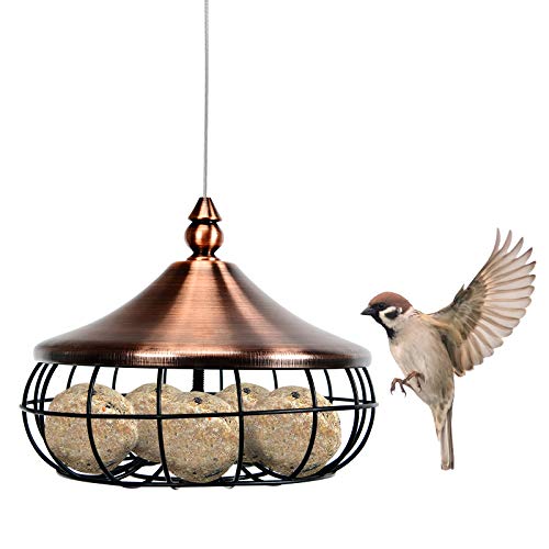 COSTWAY Suet Fat Ball Feeder, Hanging Wild Bird Feeders with Stainless Steel Wire and Iron Grid, Food Dispenser for Outdoor Garden Birds Feeding
