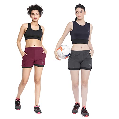 Image of CHKOKKO Double Layered Sports Combo Gym Workout Running Shorts for Women