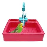 kathson Parrot Bathtub,Automatic Bird Shower Box,Multifunctional Parakeet Bathtub with Faucet,Bird Bathing Tub Pool Toy for Small Medium Birds Cockatiel Lovebird Budgie（Red-Orange）