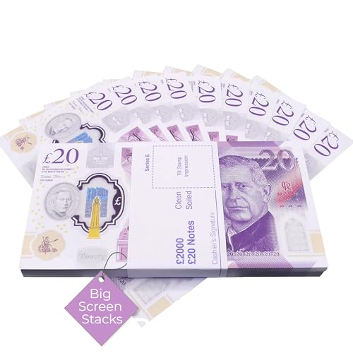 BIG SCREEN STACKS | Prop Money for Films and TV - 100 Notes of New King Charles £20 | Fake Money for Content Creation | Realistic UK Money £2000 | Fake Pounds for Movies and content creation