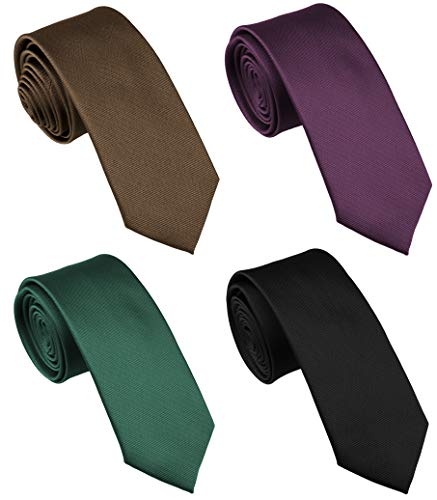 Image of Skinny Solid Ties for Men, 2.5 inch Slim Plain Neckties 4-Pack