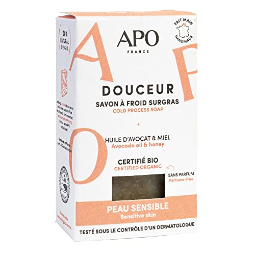 APO France - Savon Douceur - Surgras - Corps - Visage - Mains - Hydratant - Adoucissant - Nourrissant - Huile d’avocat - 100% naturel - Certifié Bio - Vegan - Made in France - 100g Cover