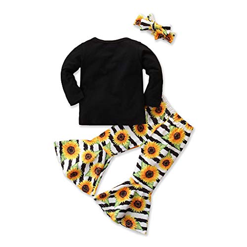 WOCACHI Baby Girls Flare Pants Sets, Toddler Kids Baby Girls Letter Tops Tee+Floral Bell-Bottoms Pants+Headbands Set Ruffle Sundress Vest Lemon Letter Words Heart-Shaped Flare Dance Balle Horse Hot