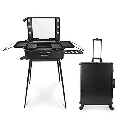 ★ alluminio resistente Materials-- Questo trolley trucco professionale è fatta del telaio fini alluminio, angoli rinforzati, vassoi pesanti, solido maniglione elastico. Ampiamente utilizzato in pista di moda come stazione trucco temporanea e bagaglio bellezza di viaggio ..