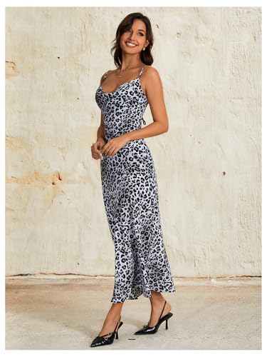 Image of Floerns Women's Leopard Print Draped Collar Spaghetti Strap Cami Long Dress