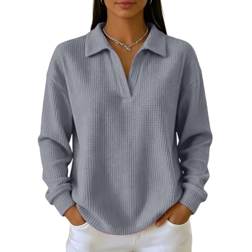 Waffle Shirts for Women V Neck Lightweight Long Sleeve Casual Pullover Tops - image 1