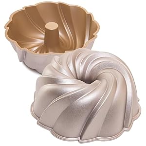 Erreke Cake Tin, Fluted Cake Tin, Ring Cake Mould, Cook Evenly, Double Non Stick Layer, Highly Durable Cast Aluminium, Rose Gold, 24cm Diameter, 2.5 Liter Capacity, Twist