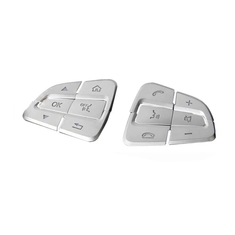 Silver Car Steering Wheel Button Cover Trim Sticker lnner Decoration Compatible with Mercedes Benz C V GLC Class W205 X205 X253(Ok Model)