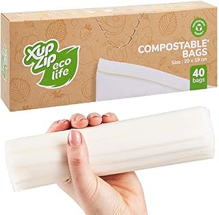 Biodegradable Ziplock Bags by XupZip | 100% Compostable Sandwich Bag Pack | Food Storage Bags with Airtight Seal | BPA Free Lunch Bag for Home, Work, Travel | Multi-Purpose Freezer Bag - 40 Count
