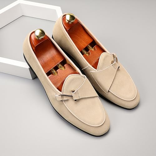 Genuine Leather Loafers for Men Suede Monk Strap Slip-On Casual Shoes4