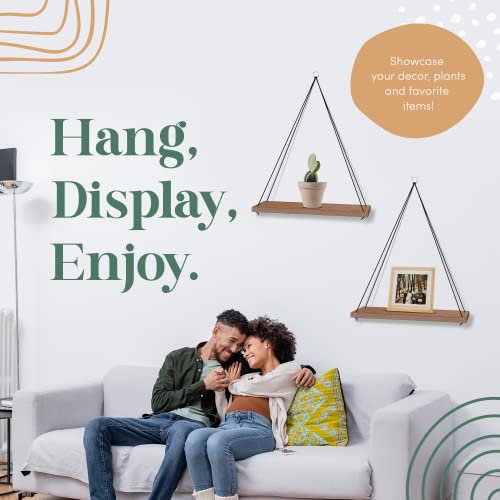 Omysa Hanging Shelves For Wall - Set Of 2 Boho Shelves - Macrame Wall Hanging Shelf - Cute Living Room Bedroom Decor For Women Men - Small Floating Window Plant Shelves - Wooden Bookshelf - Brown #TOP5